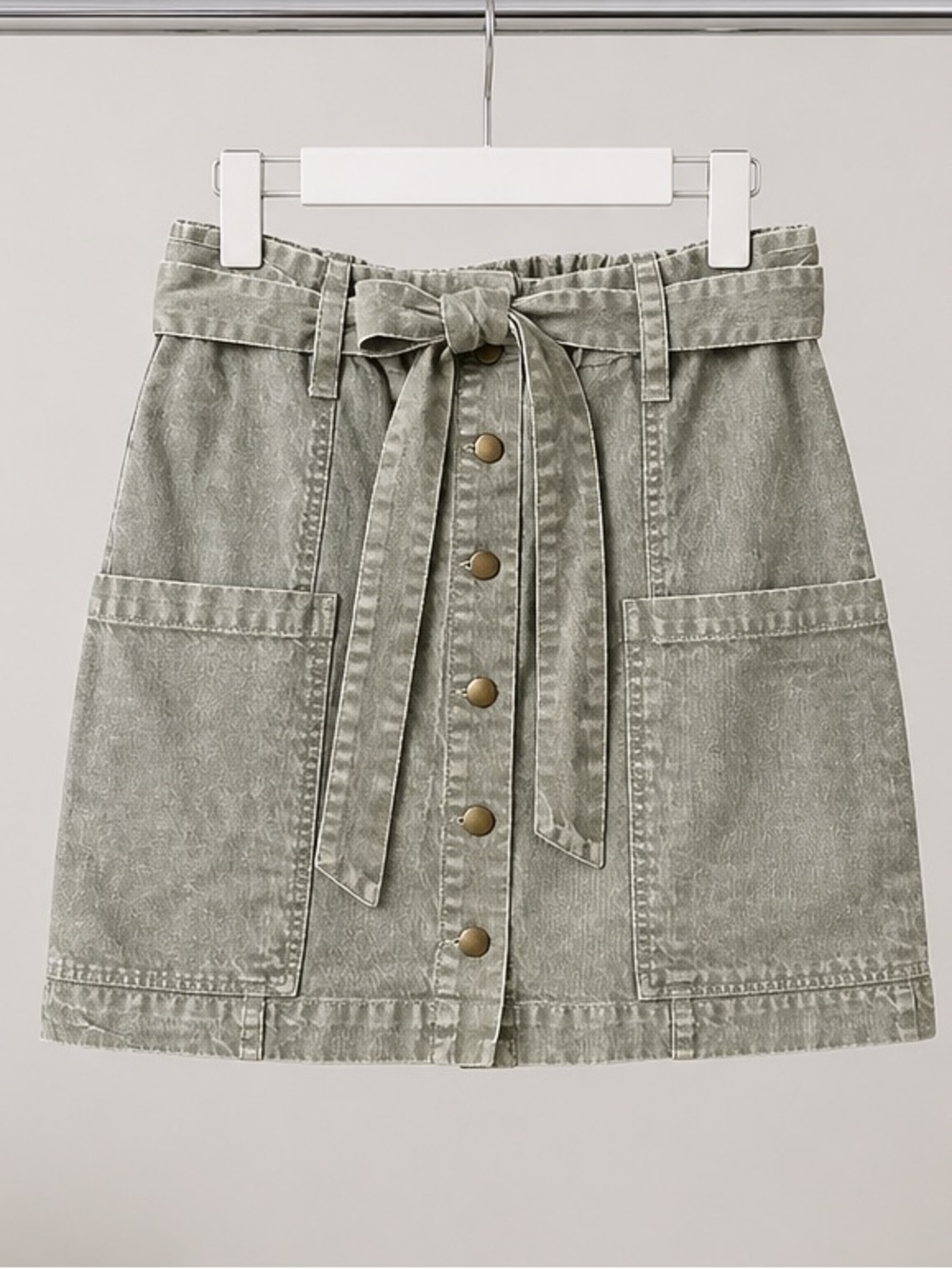 Young Fabulous & Broke Olive-Grey Button-Front Utility Skirt